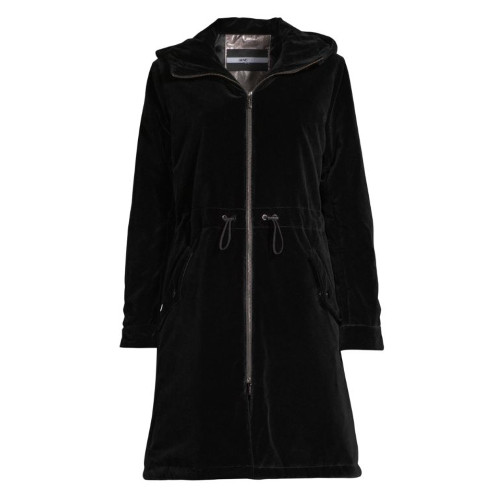 Nwt Jane Post Black Velvet Hooded Rain Parka Coat $650 Size Medium — image 6 of 8